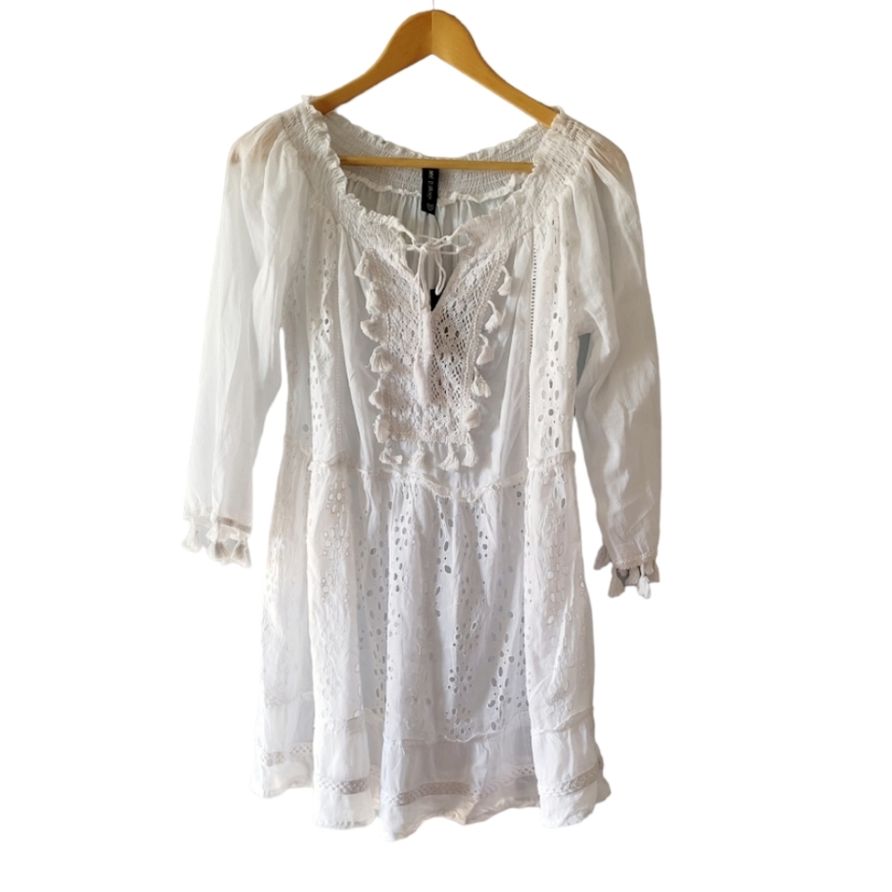 ME to Magic Lace and Eyelet White Tunic Coverup Romantic Feminine Size Medium